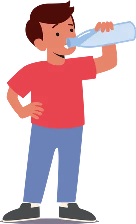 Boy gulping water from bottle  イラスト