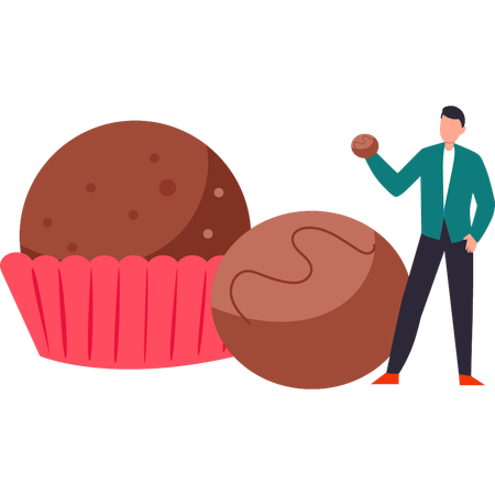 Boy have a chocolate muffin and biscuit  Illustration