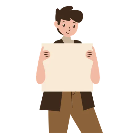 Boy holding banner  Illustration