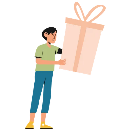 Boy holding Valentine Gift  Illustration