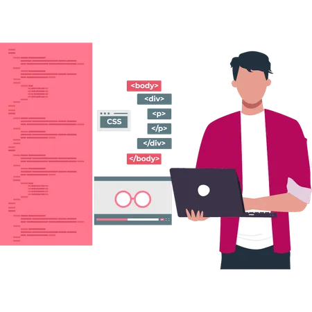Boy is creating a CSS file  Illustration