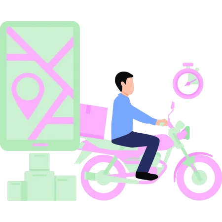 Boy is delivering the parcel on scooter  Illustration