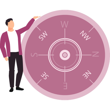 Boy is explaining the directions of compass  Illustration