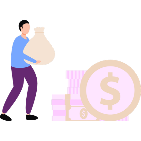 Boy is holding money bag  Illustration