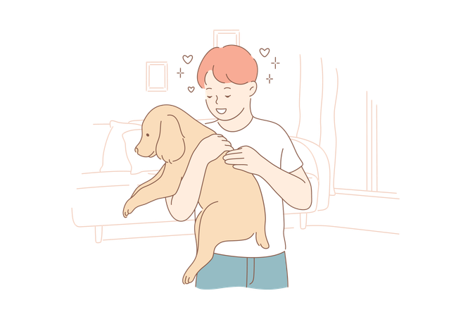 Boy is hugging his pet dog  Illustration