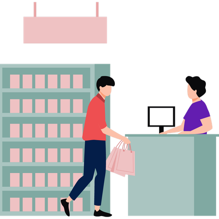 Boy is paying money at cash counter  Illustration