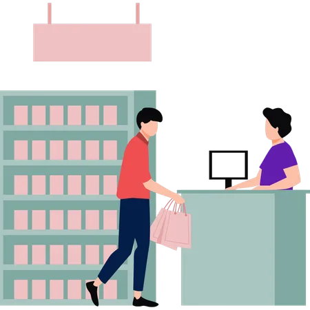 Boy is paying money at cash counter  Illustration