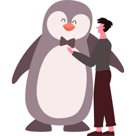 Boy is taking care of penguin  イラスト