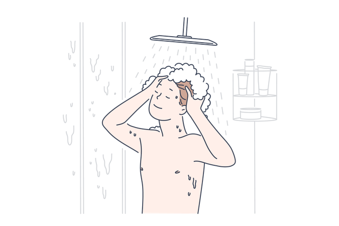 Boy is taking shower  Illustration