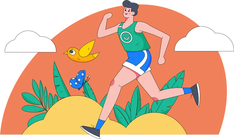 Boy jogging in park  Illustration