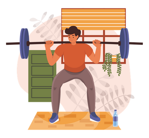 Boy lifting barbell  Illustration