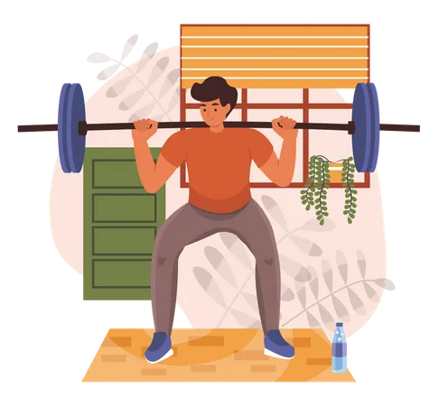 Boy lifting barbell  Illustration