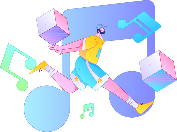 Boy listening music while running  Illustration