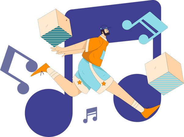 Boy listening music while running  Illustration