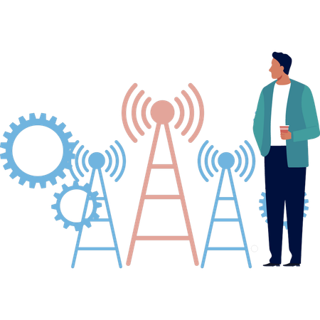 Boy looking at antenna signals  Illustration