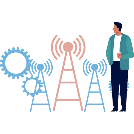 Boy looking at antenna signals  Illustration