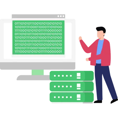 Boy Looking At Binary Coding  일러스트레이션