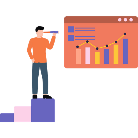 Boy looking at graph analytics  イラスト