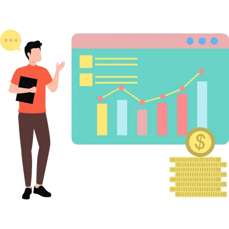 Boy looking at graph analytics  Illustration