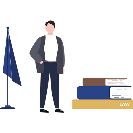 Boy looking at law books  Illustration