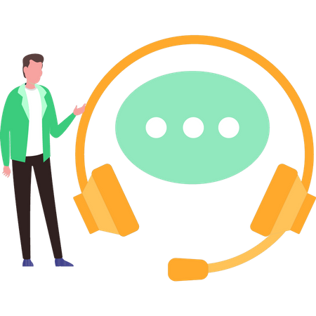 Boy Looking at Support Headset  Illustration