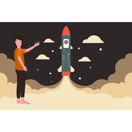 Boy looking missile has been launched  Illustration