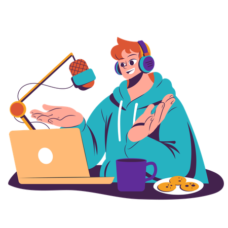 Boy making podcast on weekend  Illustration