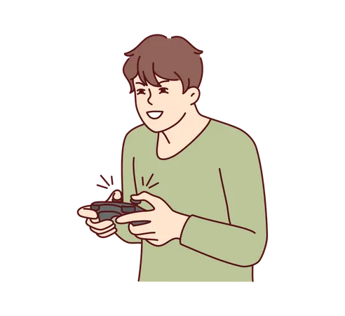 Boy playing game with joystick  Illustration