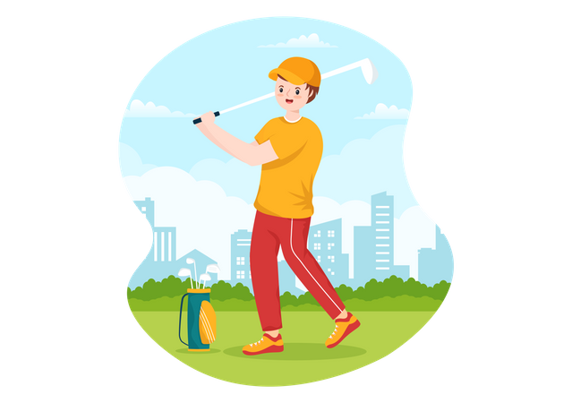 Boy playing golf  イラスト