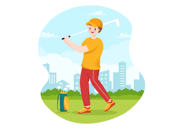 Boy playing golf  イラスト