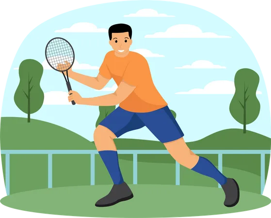 Boy Playing Tennis  Illustration