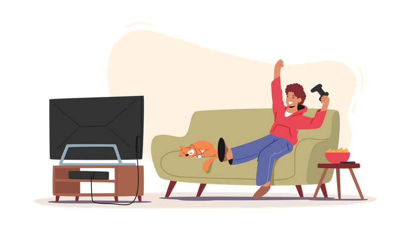 Boy Playing Video Games  Illustration