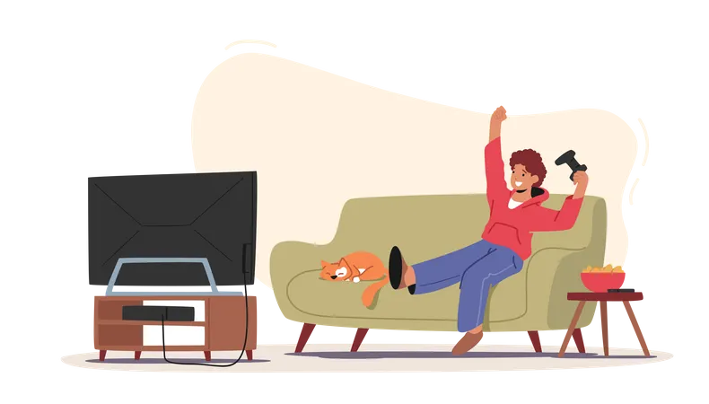 Boy Playing Video Games  Illustration