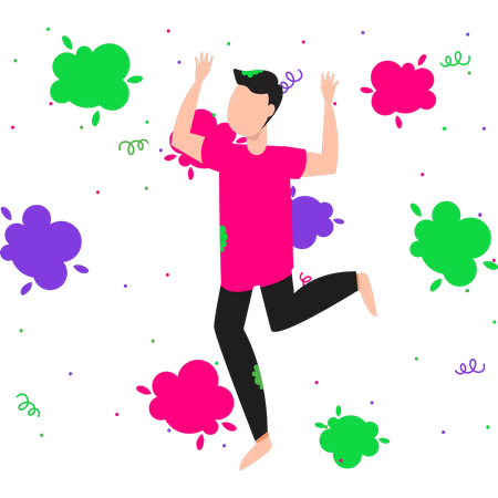 Boy playing with the colors of Holi  Illustration