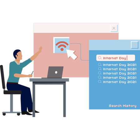 Boy pointing at wifi signal  Illustration