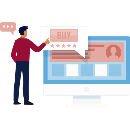 Boy pointing for buying star rating  Illustration