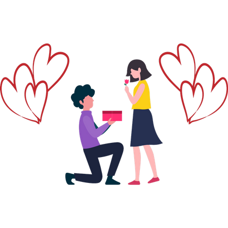 Boy proposed to girl on Valentine's Day  Illustration