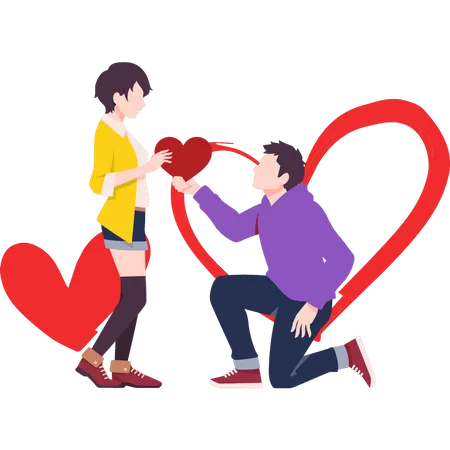 Boy proposed to girl on Valentine's Day  Illustration