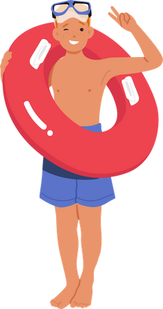 Boy ready for swimming at the beach  Illustration