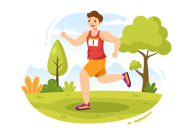 Boy running in Marathon Race  Illustration