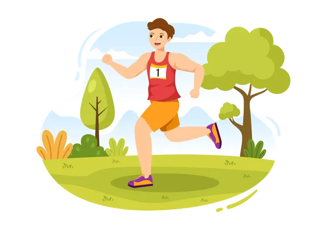 Boy running in Marathon Race  Illustration