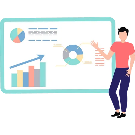 Boy showing analysis chart  Illustration