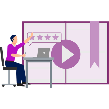 Boy showing star rating on video  Illustration