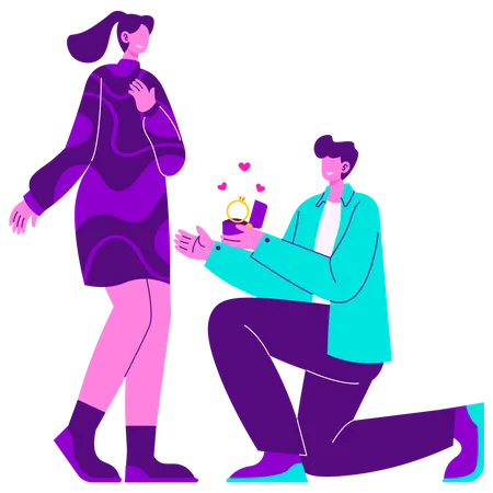 Boy sitting on knee and propose for Marriage  Illustration