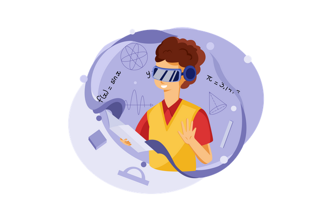 Boy studying using VR tech  Illustration