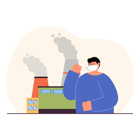 Boy suffer from harmful gases released from industries  Illustration