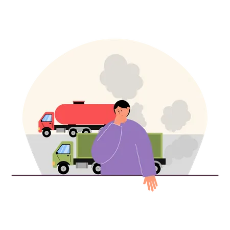 Boy suffering from gas released from vehicles  Illustration