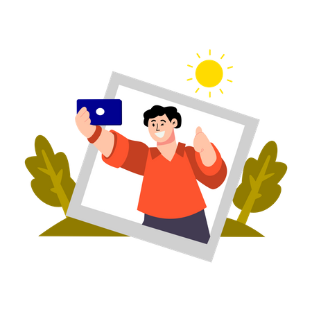 Boy takes a selfie during holidays  Illustration