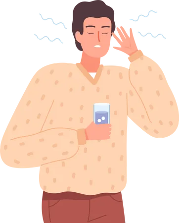 Boy taking cold medicine  Illustration