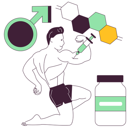 Boy taking steroids for bodybuilding  Illustration